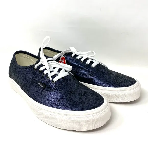 Vans Authentic Shoes Men's Size Low Top Skate Blue Cracked Leather VN0A5HZS9FK