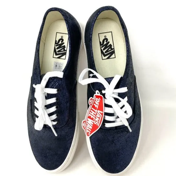 Vans Authentic Shoes Men's Size Low Top Skate Blue Cracked Leather VN0A5HZS9FK