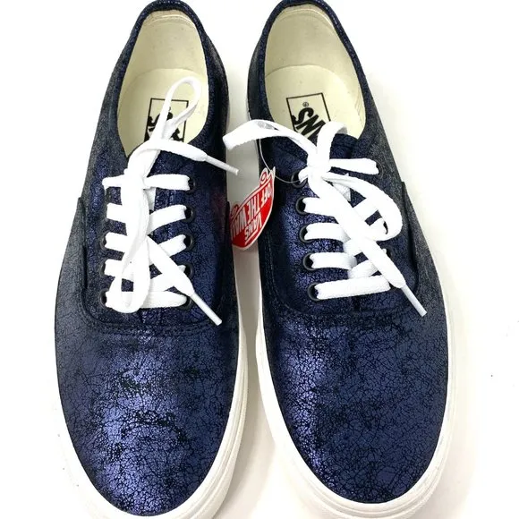 Vans Authentic Shoes Men's Size Low Top Skate Blue Cracked Leather VN0A5HZS9FK