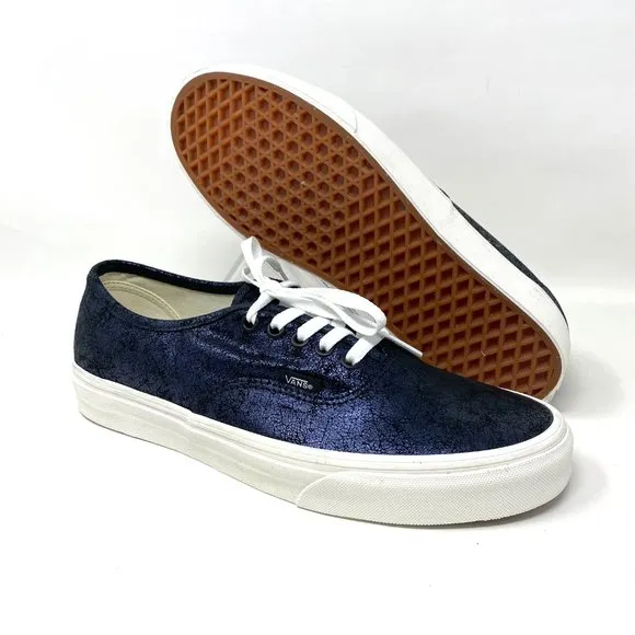 Vans Authentic Shoes Men's Size Low Top Skate Blue Cracked Leather VN0A5HZS9FK