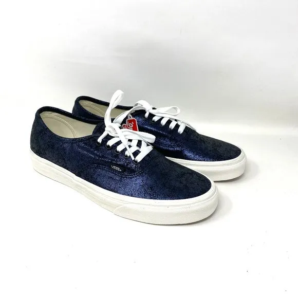 Vans Authentic Shoes Men's Size Low Top Skate Blue Cracked Leather VN0A5HZS9FK