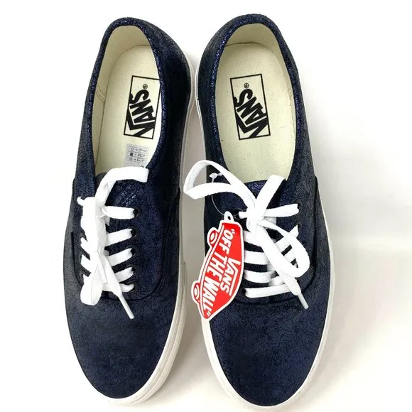 Vans Authentic Shoes Men's Size Low Top Skate Blue Cracked Leather VN0A5HZS9FK