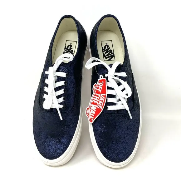 Vans Authentic Shoes Men's Size Low Top Skate Blue Cracked Leather VN0A5HZS9FK