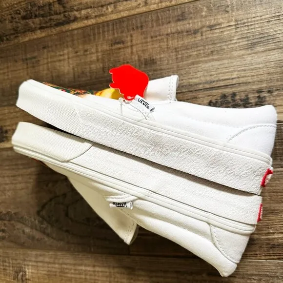 Vans Classic White Slip On Big Reveal Shoes Flame Fire Paisley New Womens 5.5