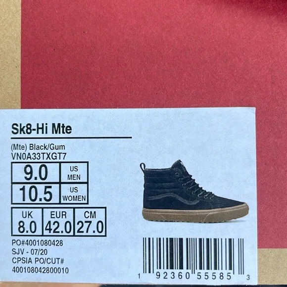 VANS Men’s Sk8-Hi Mte (Mte) Black/GumVN0A33TXGT7 Sneakers Boots