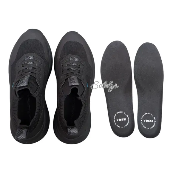 Vessi Stormburst Black Low Top Black Waterproof Dyma-Tex Knit Sneaker Womens 9