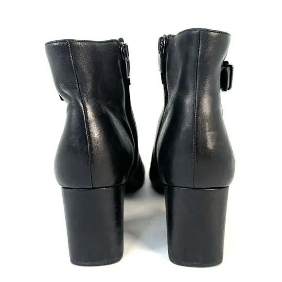 Via Spiga Black Maxine Buckle Strap Ankle Boots Block Heel Size Women Size 9.5