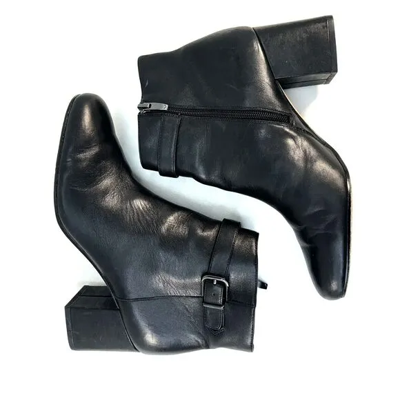 Via Spiga Black Maxine Buckle Strap Ankle Boots Block Heel Size Women Size 9.5