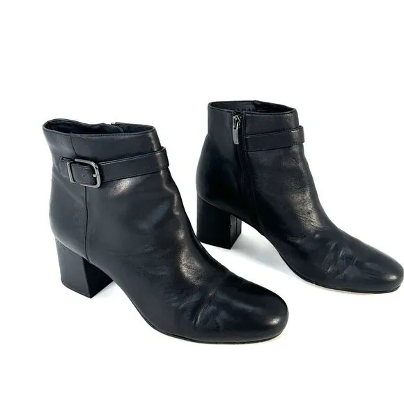Via Spiga Black Maxine Buckle Strap Ankle Boots Block Heel Size Women Size 9.5
