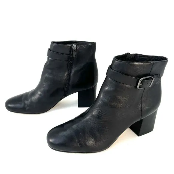 Via Spiga Black Maxine Buckle Strap Ankle Boots Block Heel Size Women Size 9.5