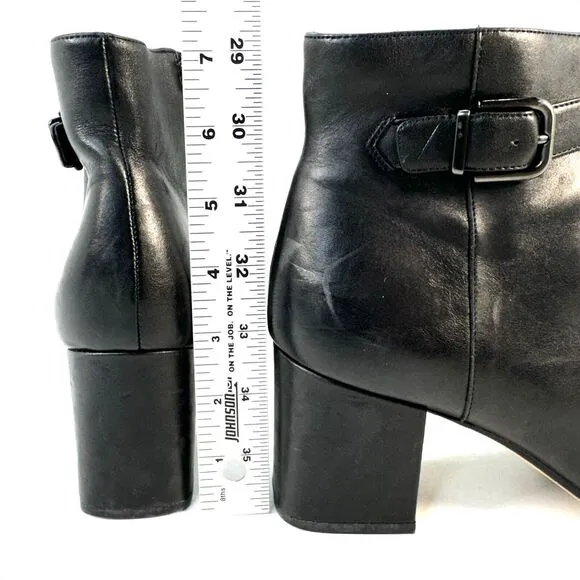 Via Spiga Black Maxine Buckle Strap Ankle Boots Block Heel Size Women Size 9.5