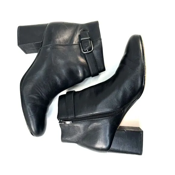 Via Spiga Black Maxine Buckle Strap Ankle Boots Block Heel Size Women Size 9.5