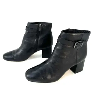 Via Spiga Black Maxine Buckle Strap Ankle Boots Block Heel Size Women Size 9.5