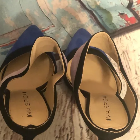 Via Spiga Womens Galena Pointed Toe Slip On Shoes Blue Sz 8.