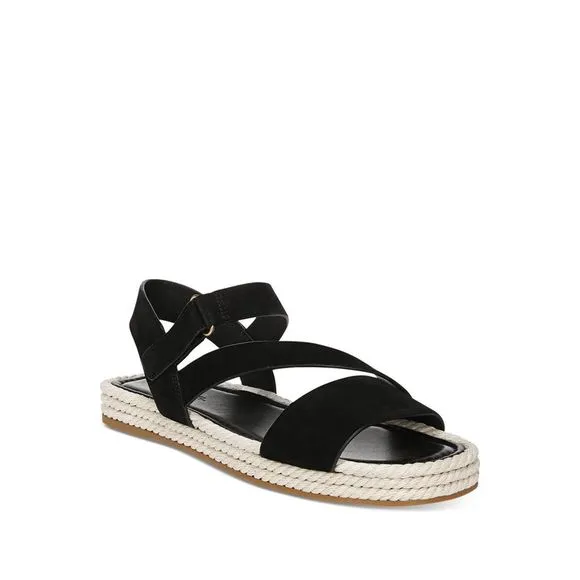 VINCE. Womens Black Strappy Eliana Round Toe Buckle Leather Espadrille Shoes 6 M