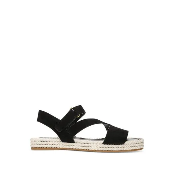 VINCE. Womens Black Strappy Eliana Round Toe Buckle Leather Espadrille Shoes 6 M