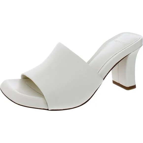 Vince Womens Lulu White Leather Square Toe Slides Heels Shoes New