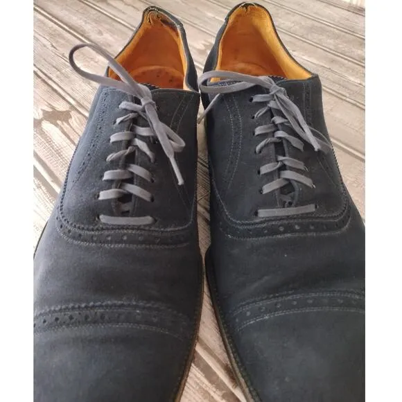 Vintage 1940's Stetson Old Masters Saratoga Dark Blue Suede Cap-Toe Oxford Shoes