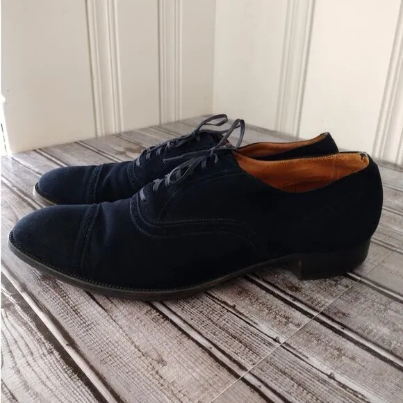 Vintage 1940's Stetson Old Masters Saratoga Dark Blue Suede Cap-Toe Oxford Shoes