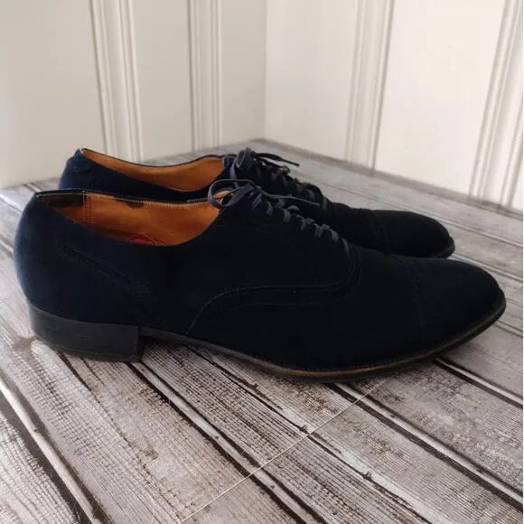 Vintage 1940's Stetson Old Masters Saratoga Dark Blue Suede Cap-Toe Oxford Shoes
