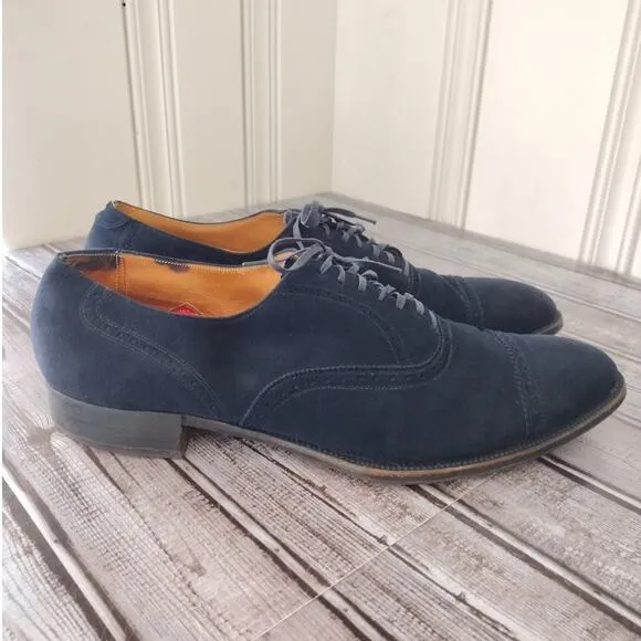 Vintage 1940's Stetson Old Masters Saratoga Dark Blue Suede Cap-Toe Oxford Shoes