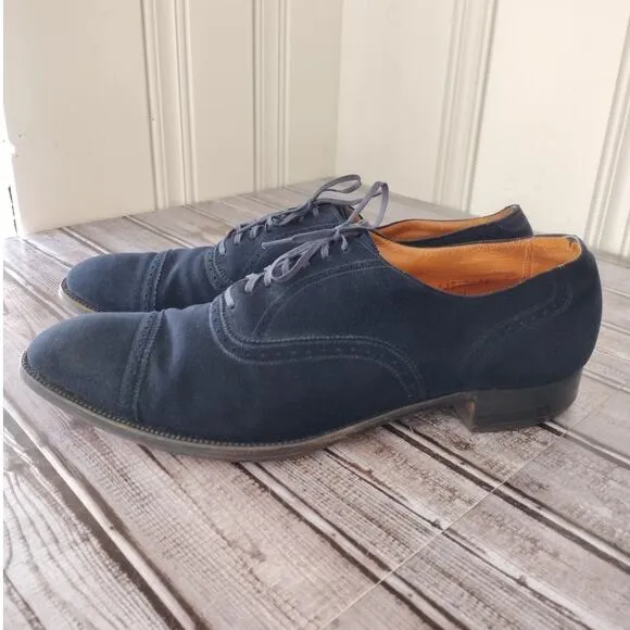 Vintage 1940's Stetson Old Masters Saratoga Dark Blue Suede Cap-Toe Oxford Shoes