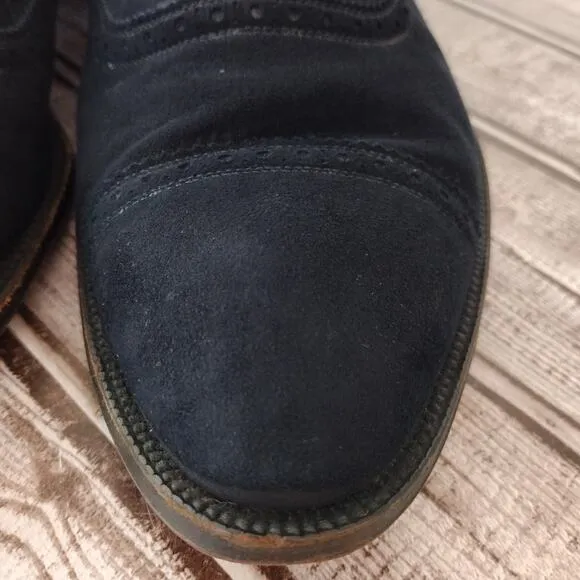 Vintage 1940's Stetson Old Masters Saratoga Dark Blue Suede Cap-Toe Oxford Shoes