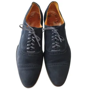 Vintage 1940's Stetson Old Masters Saratoga Dark Blue Suede Cap-Toe Oxford Shoes