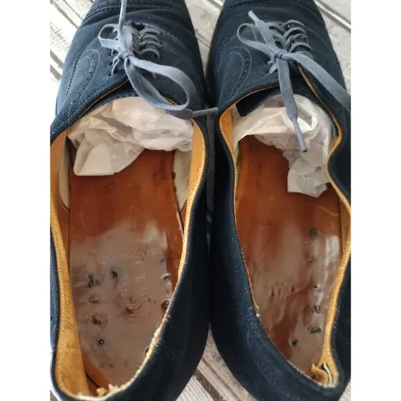 Vintage 1940's Stetson Old Masters Saratoga Dark Blue Suede Cap-Toe Oxford Shoes