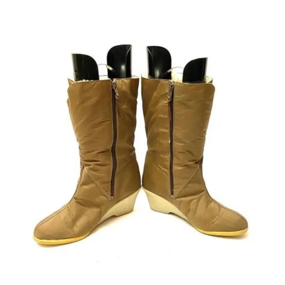 Vintage 1970s khaki nylon vegan shearling snow boots