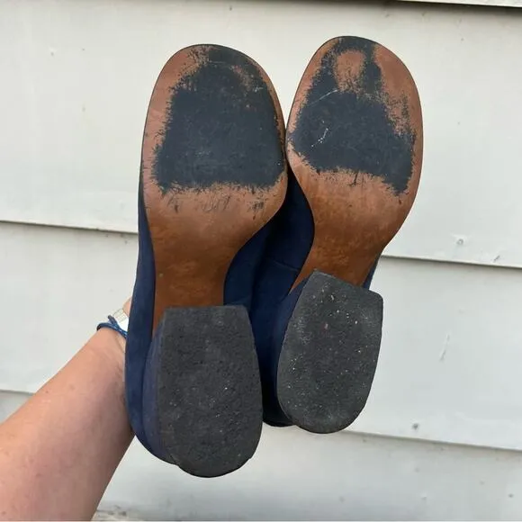 Vintage 60s Qualicraft navy blue suede velvet mod chunk heel round toe shoes