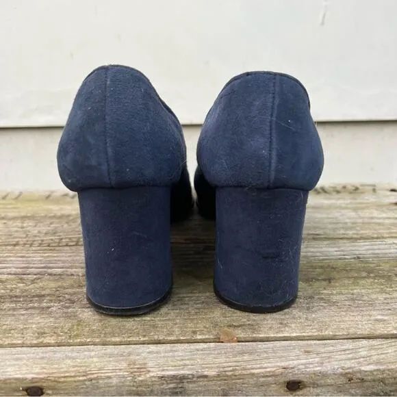 Vintage 60s Qualicraft navy blue suede velvet mod chunk heel round toe shoes