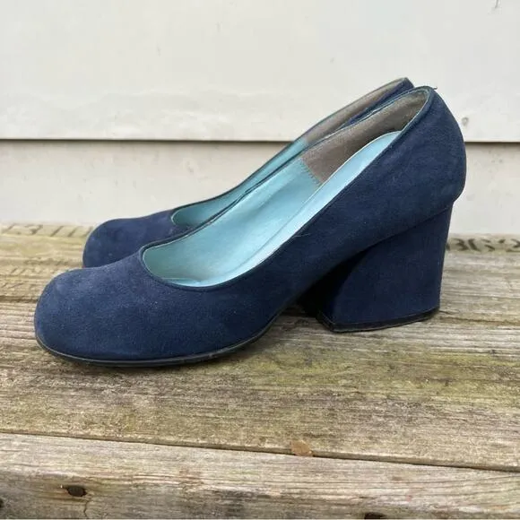 Vintage 60s Qualicraft navy blue suede velvet mod chunk heel round toe shoes