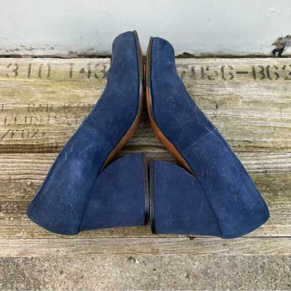 Vintage 60s Qualicraft navy blue suede velvet mod chunk heel round toe shoes