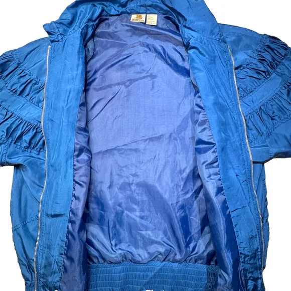 Vintage 80s Latch On Silk Jacket Womens Size L Royal Blue Windbreaker Y2K Retro