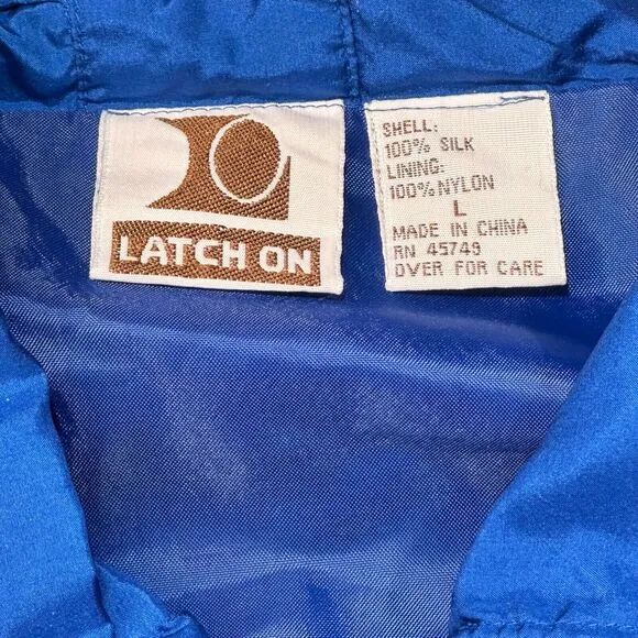 Vintage 80s Latch On Silk Jacket Womens Size L Royal Blue Windbreaker Y2K Retro