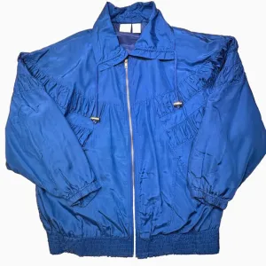 Vintage 80s Latch On Silk Jacket Womens Size L Royal Blue Windbreaker Y2K Retro