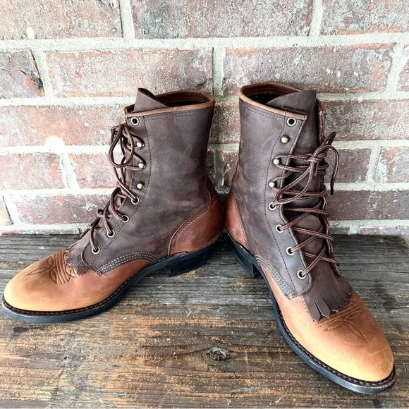 Vintage Abilene Western Packer Kiltie Tooer Two Tone Leather Boots Size 8D