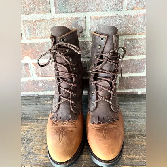 Vintage Abilene Western Packer Kiltie Tooer Two Tone Leather Boots Size 8D