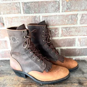 Vintage Abilene Western Packer Kiltie Tooer Two Tone Leather Boots Size 8D