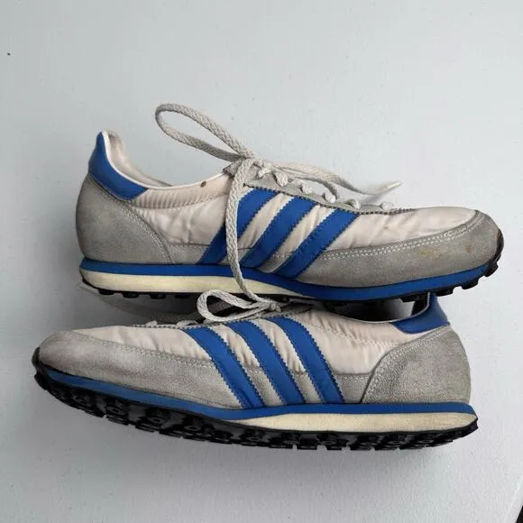 Vintage Adidas TRX Competition Running Shoes Germany 3 Stripes White Blue 8.5