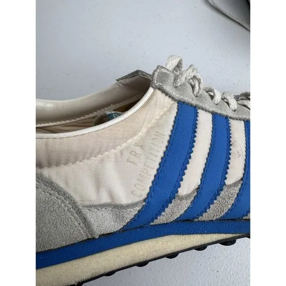 Vintage Adidas TRX Competition Running Shoes Germany 3 Stripes White Blue 8.5