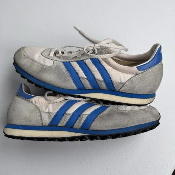Vintage Adidas TRX Competition Running Shoes Germany 3 Stripes White Blue 8.5