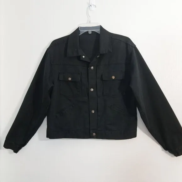 Vintage black denim jean jacket skull snake back