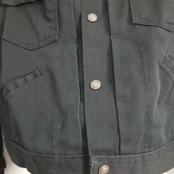 Vintage black denim jean jacket skull snake back