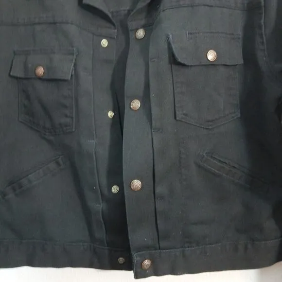 Vintage black denim jean jacket skull snake back
