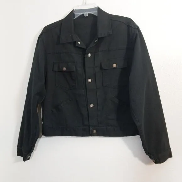 Vintage black denim jean jacket skull snake back