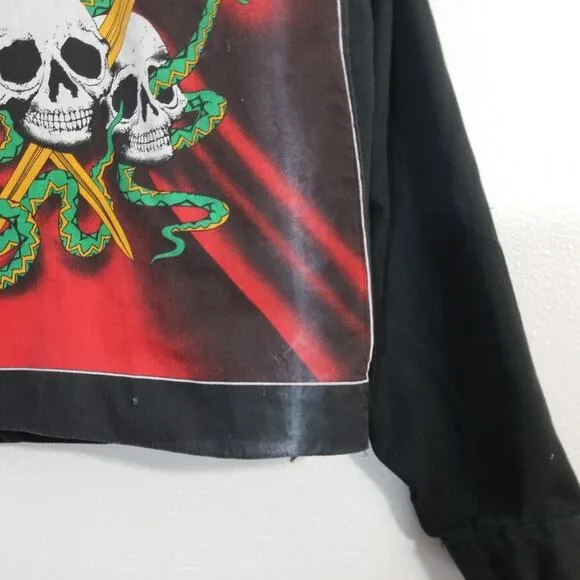 Vintage black denim jean jacket skull snake back