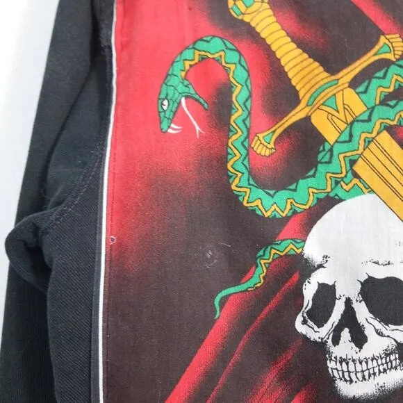 Vintage black denim jean jacket skull snake back