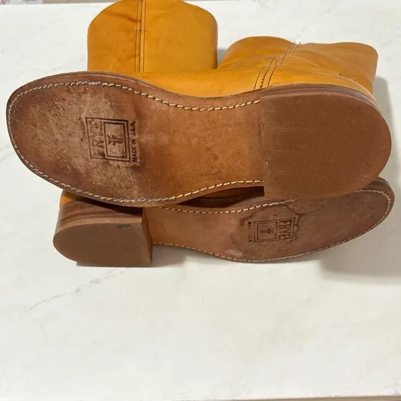 Vintage Frye Campus Banana Yellow Boots Women’s 12 Western Boho Neutral Viral